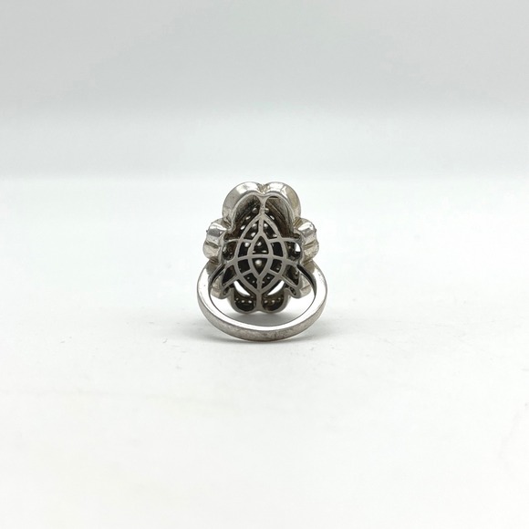 Ornate Marquee Ring Cubic Zirconia Pave Sterling Silver Statement Cocktail Ring - Picture 9 of 12